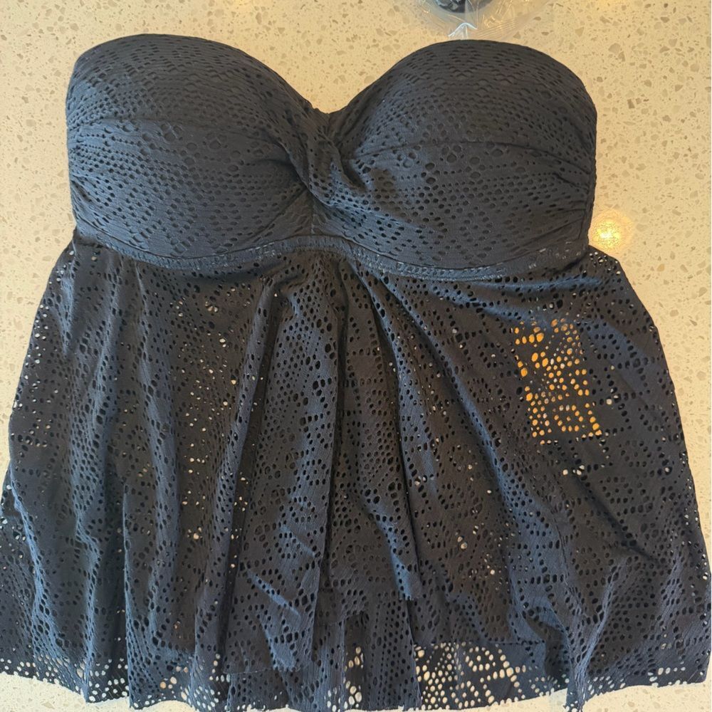 Kona Sol Black Eyelet Strapless Swim Dress XS